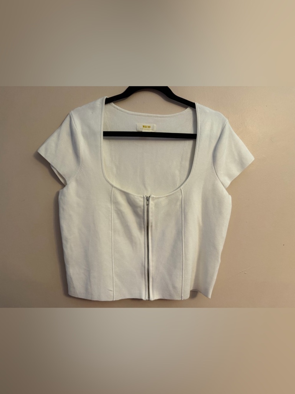 Anthropologie White Zip-Front Scoop Crop Top